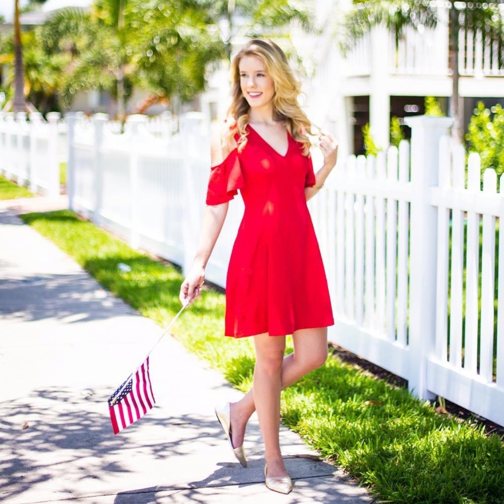 Club Monaco Red Cold Shoulder Dress